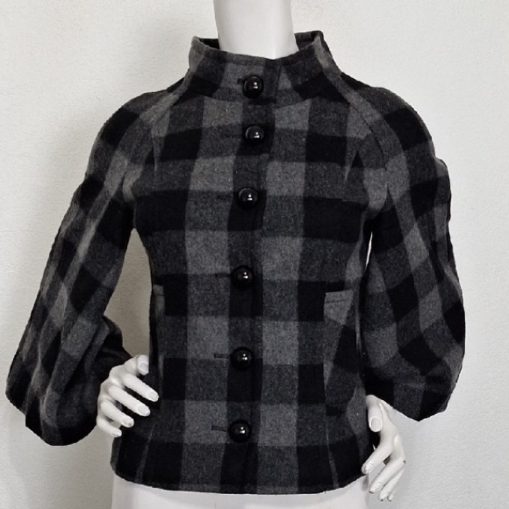 Helene Berman Black Gray Preppy Academia Button Front Plaid Jacket Size XS